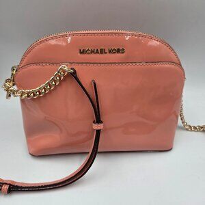 Michael Kors Purse Peach Patent Leather Gold Chain Crossbody Bag Feminine Preppy